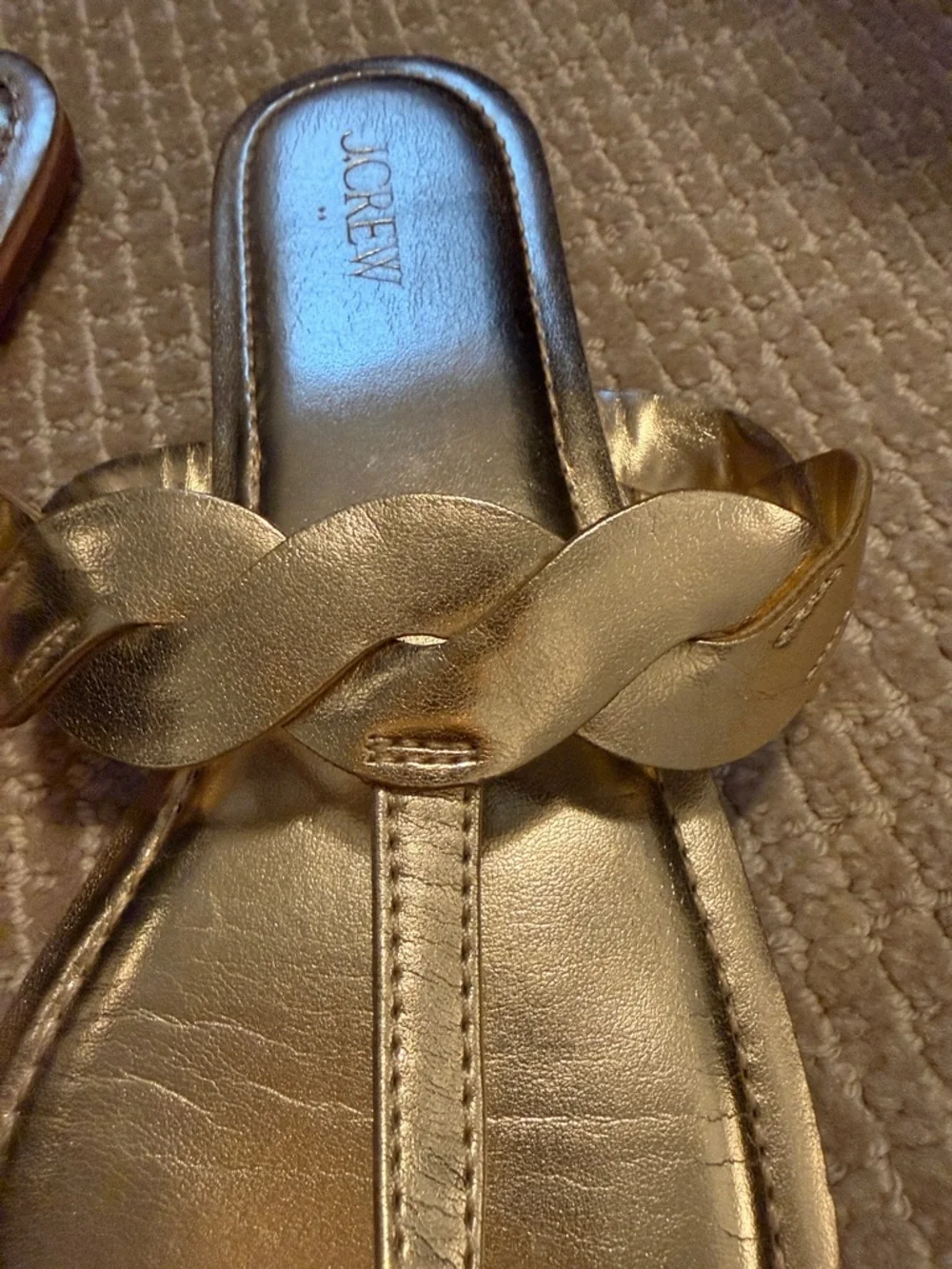 J. Crew Braided Metallic Gold Thong Sandals Size 10